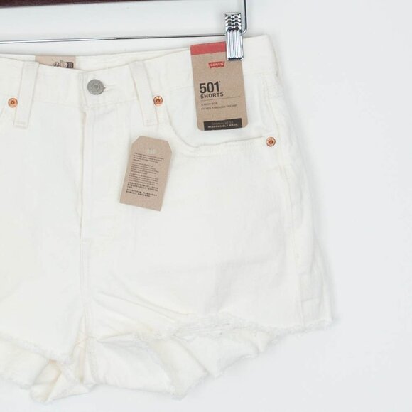 NWT Levis Womens 501 High Rise Button Fly Demin Shorts‎ Size 27 Ivory Raw Hem - Picture 2 of 6
